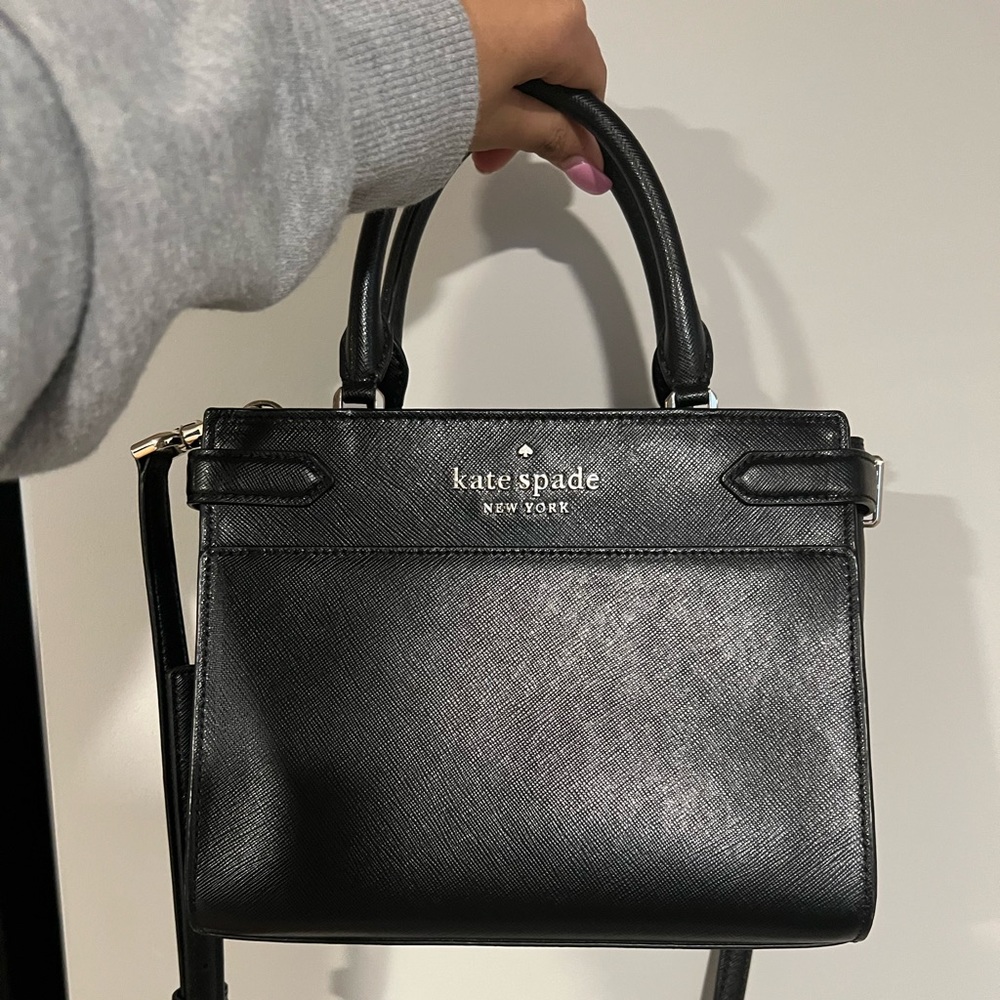 Kate Spade New York Staci Small Saffiano Leather Satchel Bag in Black
